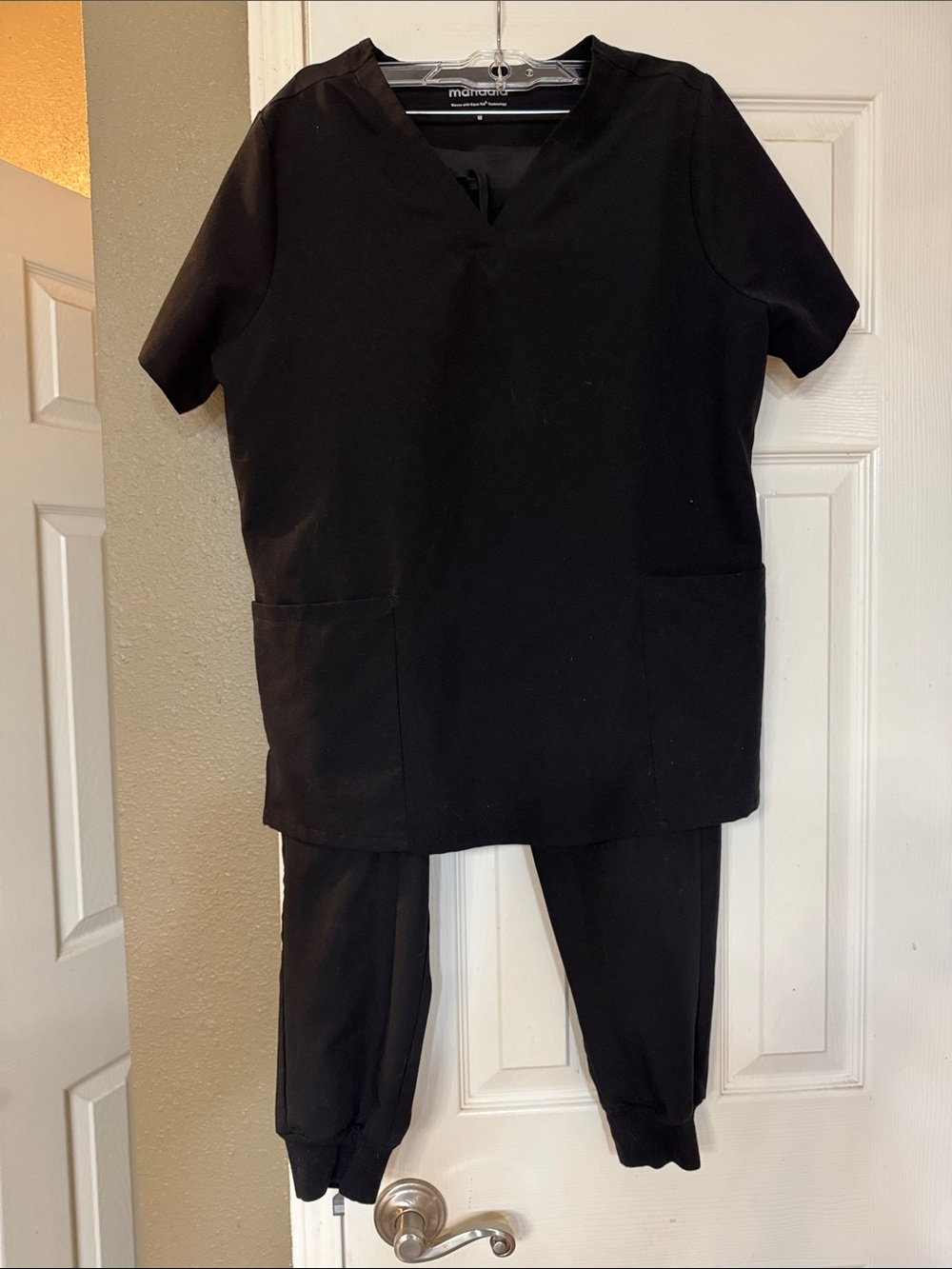 Mandala Black V-Neck Scrub Top & Jogger Pants Set